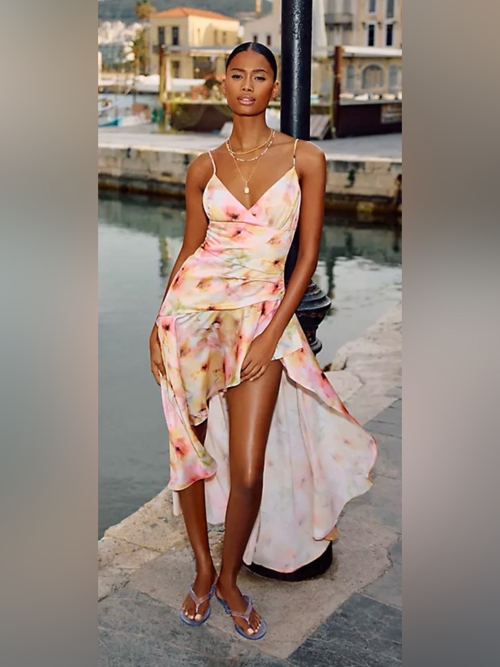 Bardot Pastel Floral High-Low Slip Dress